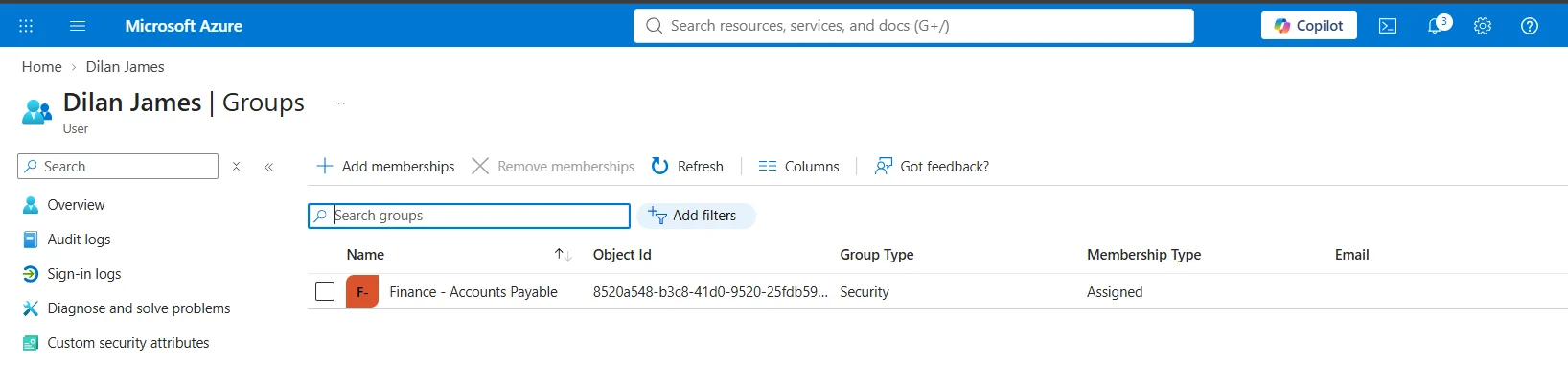 Azure AD Finance Accounts Payable group membership after provisioning