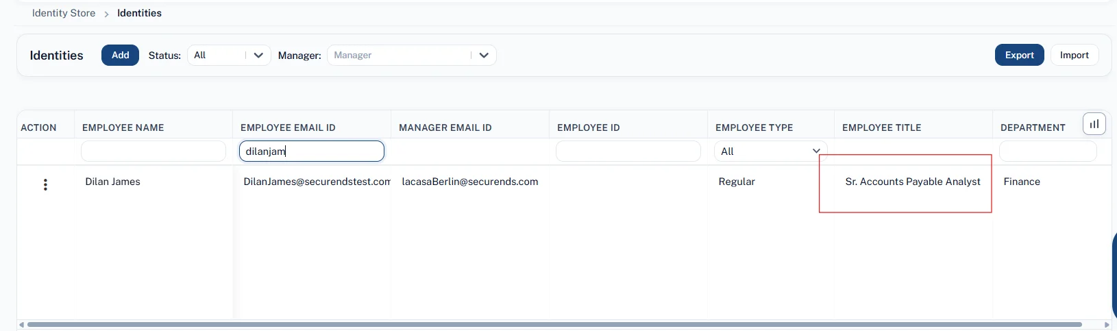 SecurEnds identities view detecting employee title change