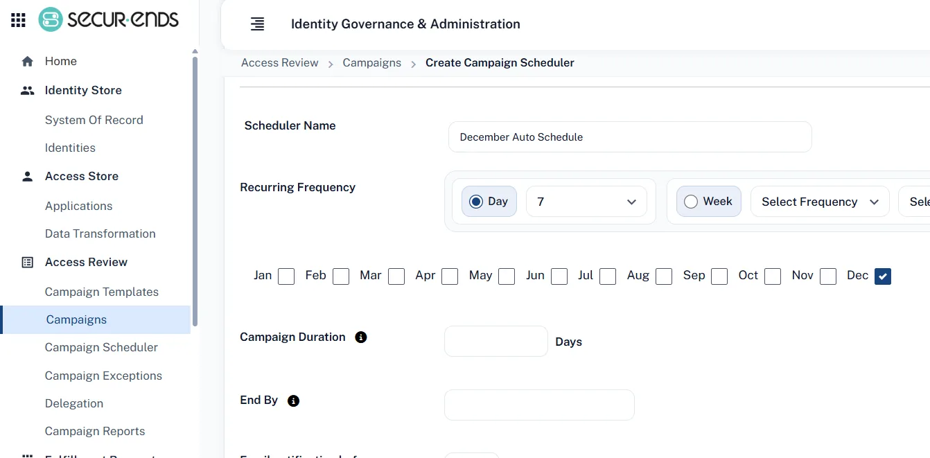 SecurEnds Q3 2026 – 2.3 Next Scheduled Launch Date on Campaign Scheduler Menu