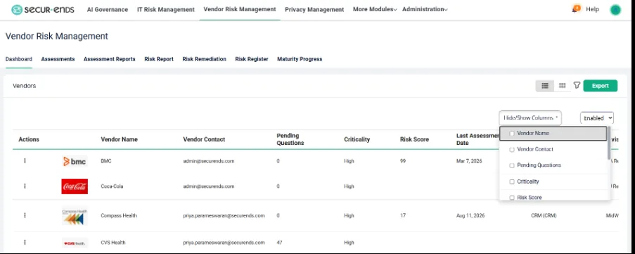 SecurEnds Q3 2026 – 7.5 Vendor Risk Dashboard Enhancements